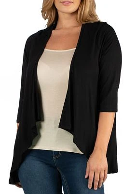 Plus Elbow Length Sleeve Open Cardigan