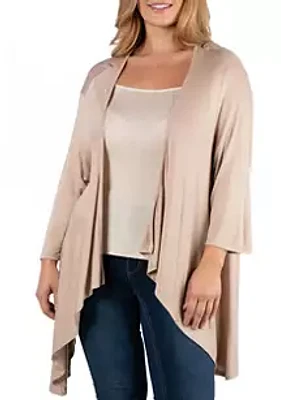 24seven Comfort Apparel Plus Elbow Length Sleeve Open Cardigan