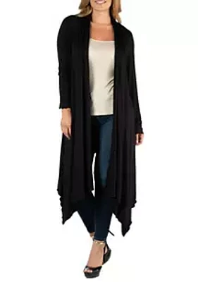 24seven Comfort Apparel Plus Long Sleeve Knee Length Open Cardigan