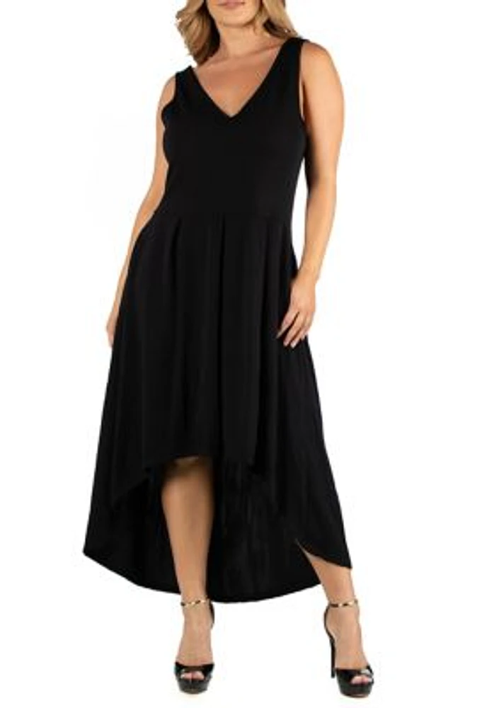 Plus Sleeveless Fit and Flare High Low Dress