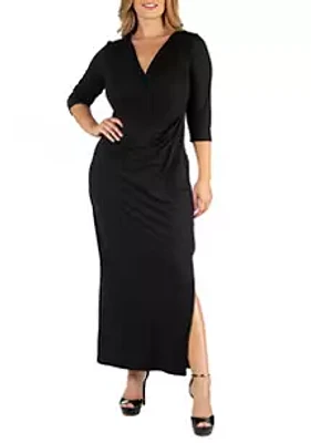 24seven Comfort Apparel Plus Ankle Length Side Slit Formal Maxi Dress
