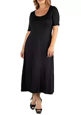 24seven Comfort Apparel Plus Casual Elbow Sleeve Maxi Dress