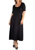 24seven Comfort Apparel Plus Casual Elbow Sleeve Maxi Dress