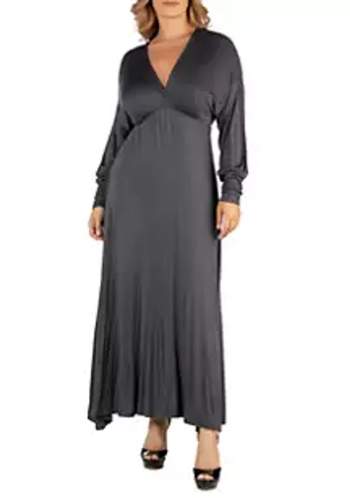 24seven Comfort Apparel Plus Formal Long Sleeve Maxi Dress