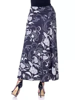 Black and White Floral Elastic Waist Ankle Length Comfortable Maxi Skirt