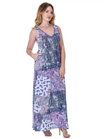 Purple Paisley Sleeveless V Neck Maxi Dress With Pockets