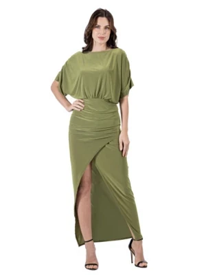 Long Sleeve V Neck Side Slit Maxi Dress