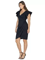 V Neck Ruffle Sleeve Knee Length Dress