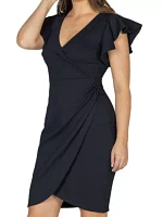 V Neck Ruffle Sleeve Knee Length Dress