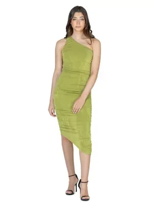 Womens One Shoulder Ruched Bodycon Dress