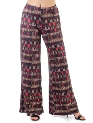 Red Print Elastic Waist Palazzo Pants