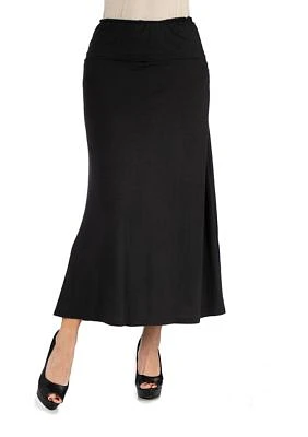 Women's Elastic Waist Solid Color Maxi Skirt