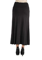 Women's Elastic Waist Solid Color Maxi Skirt