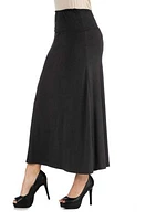 Women's Elastic Waist Solid Color Maxi Skirt