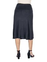 A Line Elastic Waist Knee Length Skirt