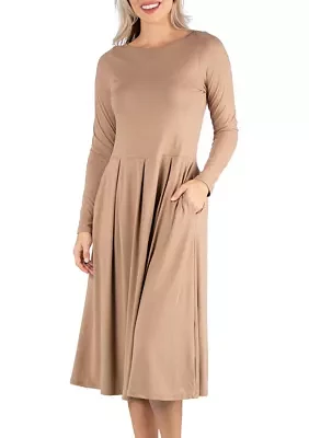 Women's Midi Length Fit-and-Flare Pocket Dress