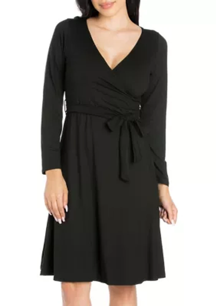 Women's Collared V-Neck 3/4 Sleeve Wrap Dress