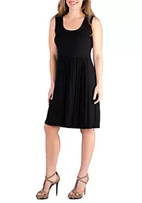 24seven Comfort Apparel Sleeveless Pleated Fit and Flare Dress