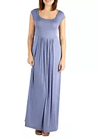 24seven Comfort Apparel Cap Sleeve Empire Waist Pleated Maxi Dress