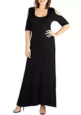 24seven Comfort Apparel Elbow Length Sleeve Cold Shoulder Maxi Dress