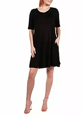 24seven Comfort Apparel Knee Length Pocket T Shirt Dress