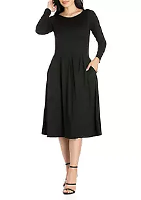 24seven Comfort Apparel Women's Long Sleeve Fit and Flare Midi Dress