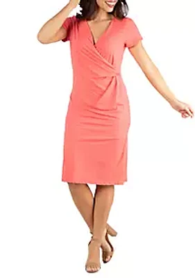 24seven Comfort Apparel Short Sleeve V Neck Faux Wrap Dress