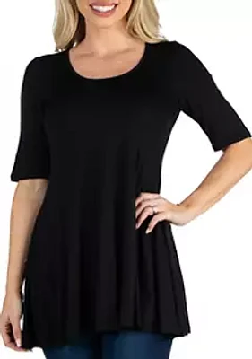 24seven Comfort Apparel Women's Elbow Sleeve Swing Tunic Top