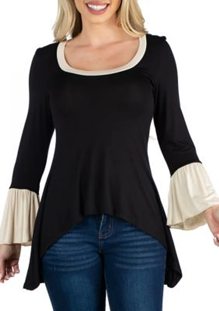 Women's Swing High Low Bell Sleeve Tunic Top