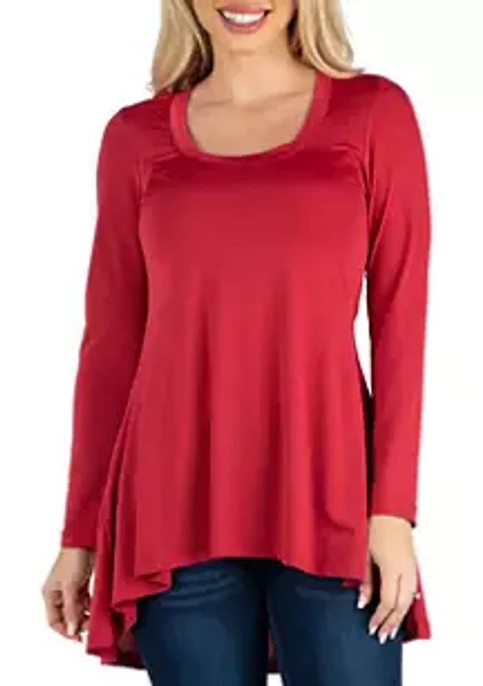 24seven Comfort Apparel Women's Long Sleeve Flared Tunic Top