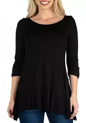 24seven Comfort Apparel Women's 3/4 Sleeve Flared Tunic Top