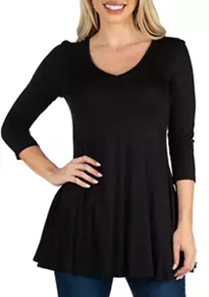 24seven Comfort Apparel Women's V-Neck Swing Tunic Top