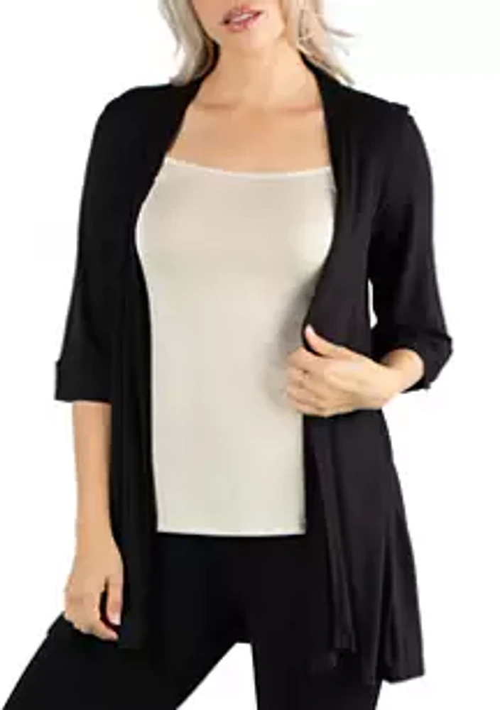 24seven Comfort Apparel Women's Open Front Elbow Length Sleeve Cardigan