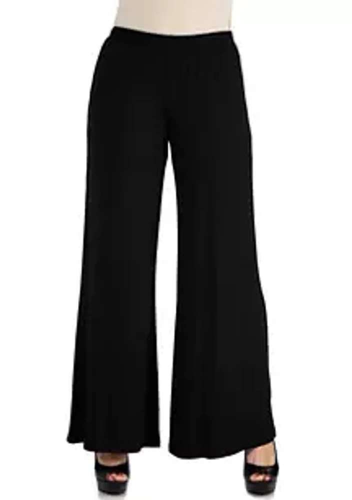 24seven Comfort Apparel Women's Comfortable Solid Color Palazzo Pants