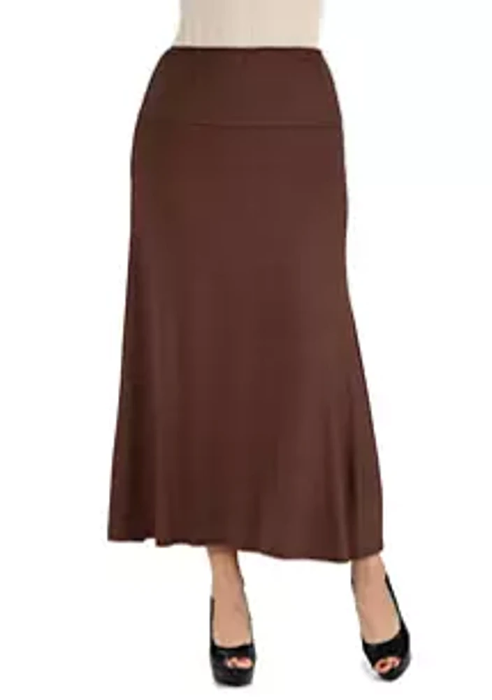 24seven Comfort Apparel Women's Elastic Waist Solid Color Maxi Skirt