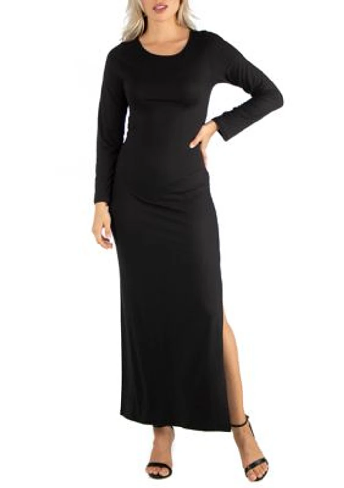 Women's Form Fitting Long Sleeve Side Slit Maxi Dress