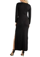 Women's Form Fitting Long Sleeve Side Slit Maxi Dress