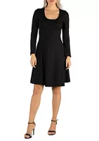 24seven Comfort Apparel Women's Long Sleeve Flared T-Shirt Dress