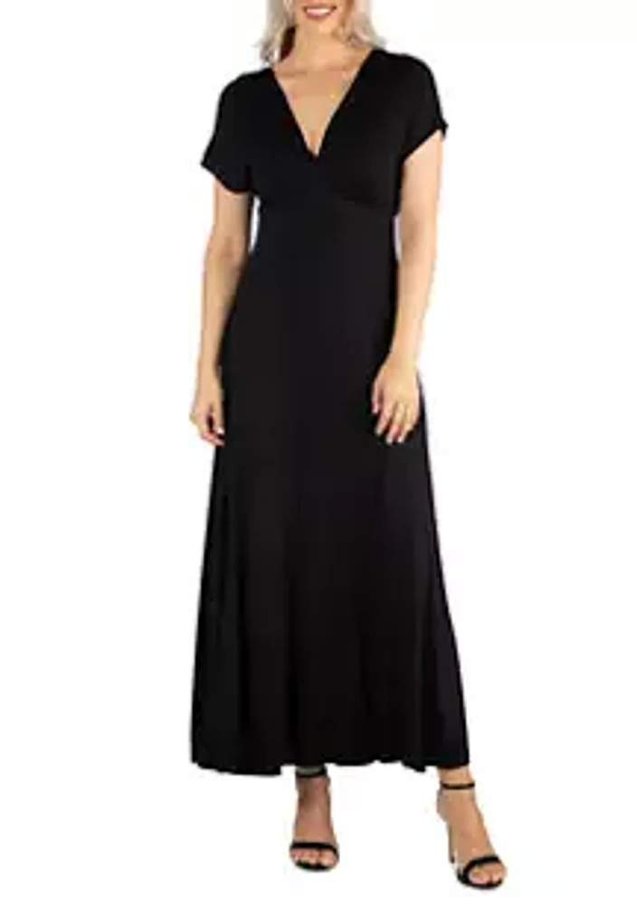 24seven Comfort Apparel Women's Cap Sleeve V Neck Maxi Dress