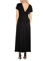 Women's Cap Sleeve V Neck Maxi Dress