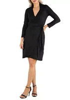 24seven Comfort Apparel Women's Knee Length Long Sleeve Wrap Dress