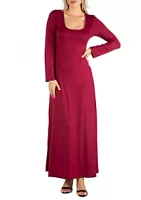 24seven Comfort Apparel Women's Long Sleeve T-Shirt Maxi Dress