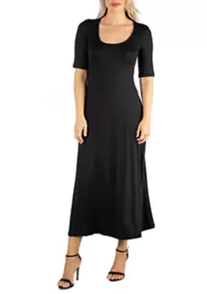 24seven Comfort Apparel Women's Casual Maxi Dress with Sleeves