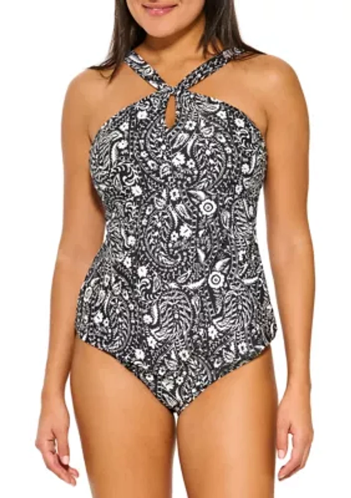 Fresh Paisley High Neck Tankini Swim Top