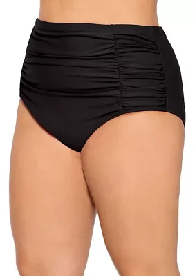 Plus Tummy Control Shirred High Waist Swim Bottoms