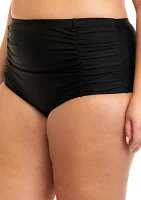 Plus Tummy Control Shirred High Waist Swim Bottoms