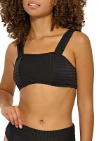 Women's Textured Stripe Square Neck Bralette Swim Top