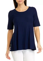 Women's Elbow Sleeve Side Button Tunic Top