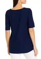 Women's Elbow Sleeve Side Button Tunic Top