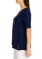 Women's Elbow Sleeve Side Button Tunic Top